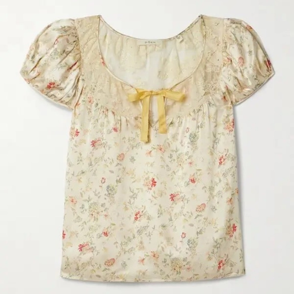 Doen Silk Camri Cream Blouse with Yellow Accents